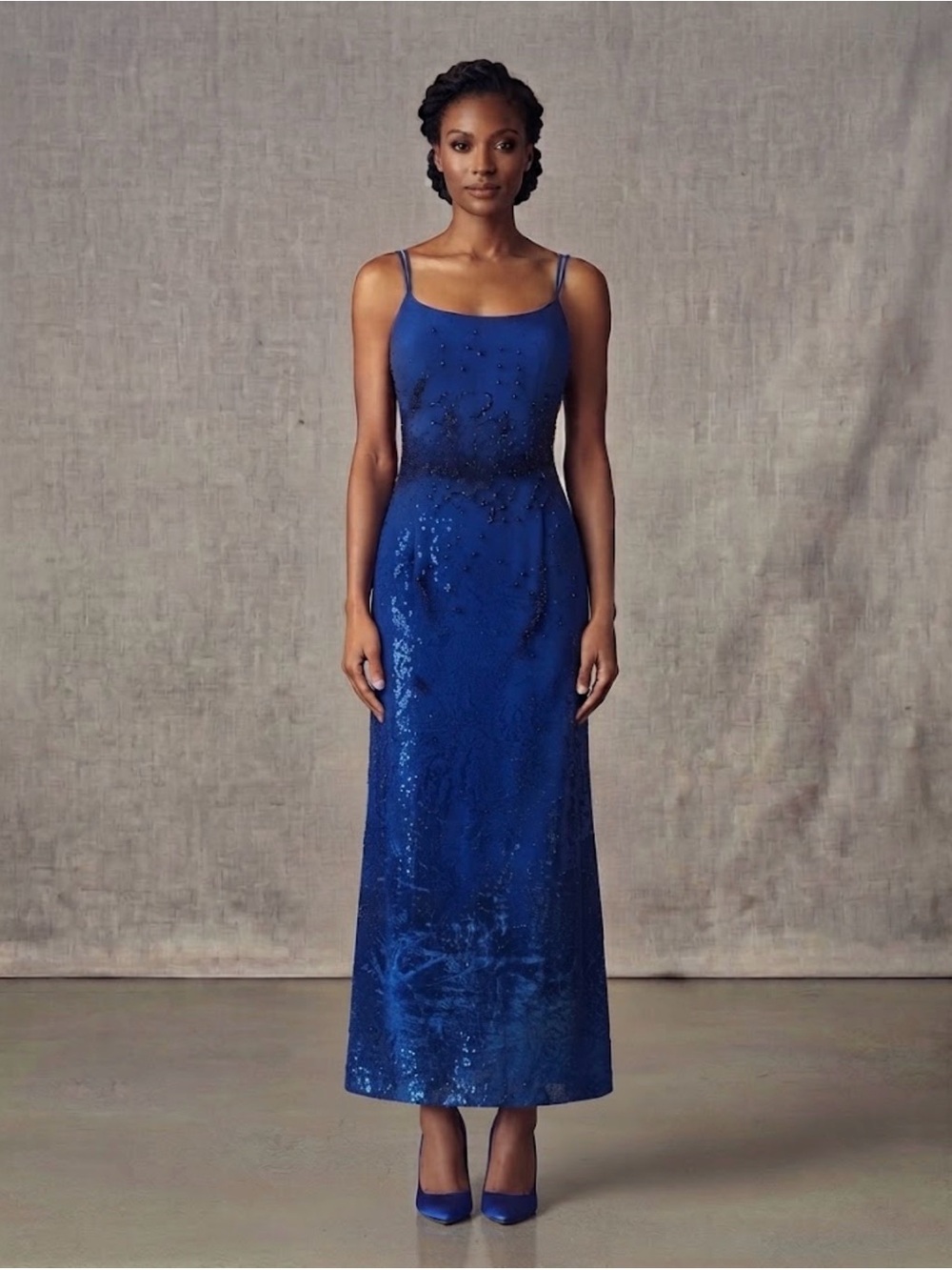 Betsy & Adam Cobalt Blue Sequin Maxi Dress